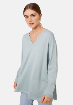 Loose V neck sweater with pockets in merino wool Albertine